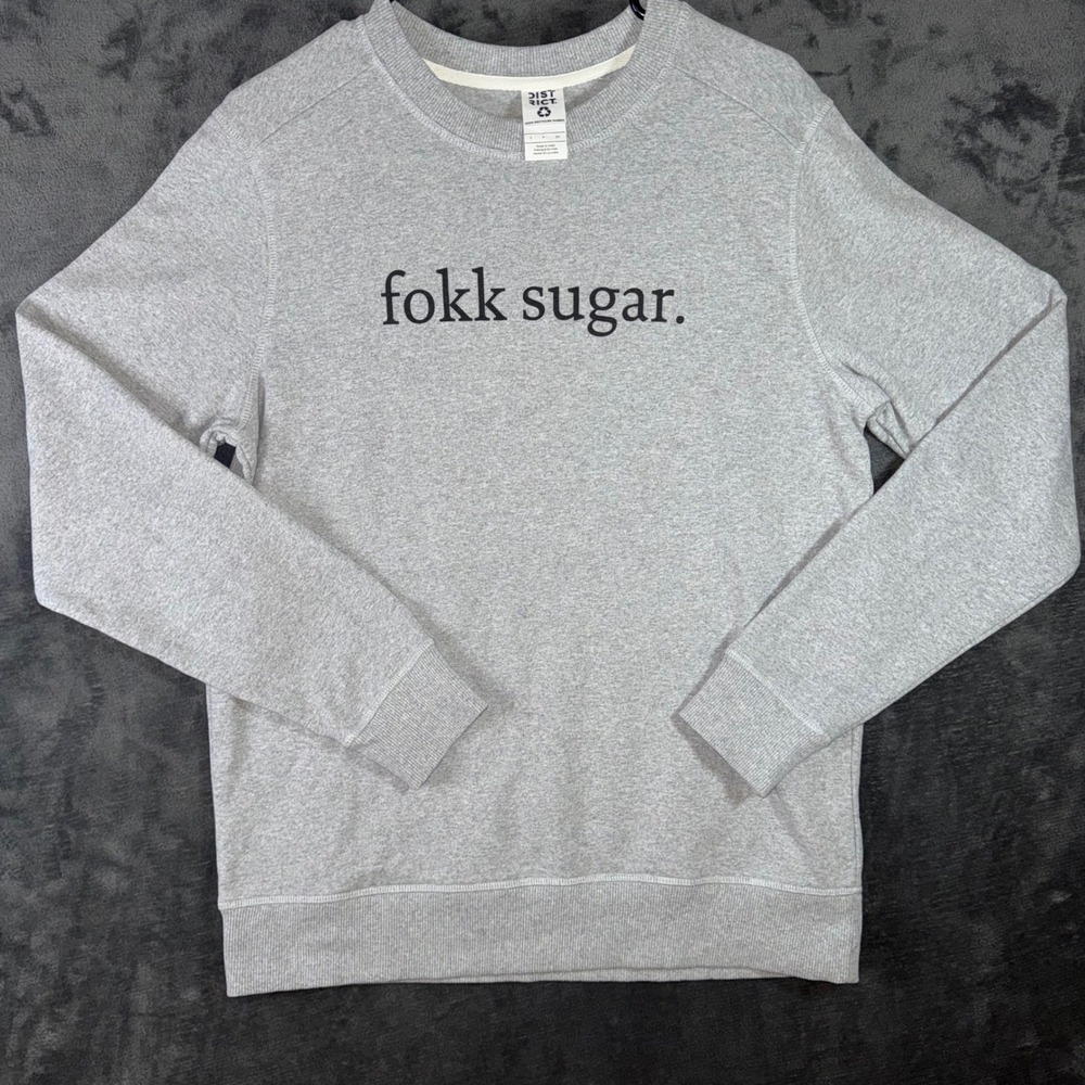 Mens Small District Sweatshirt Gray Excellent Fokk Sugar Graphic Pullover